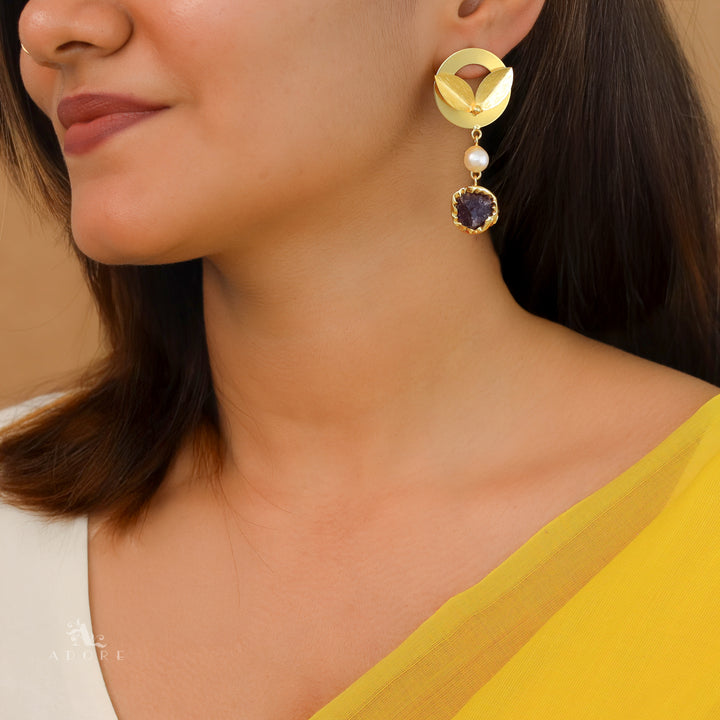 Reha Leafy Pearl Raw Stone Earring