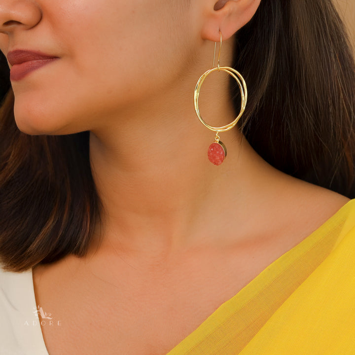 Golden Dual Oval Druzy Stone Drop