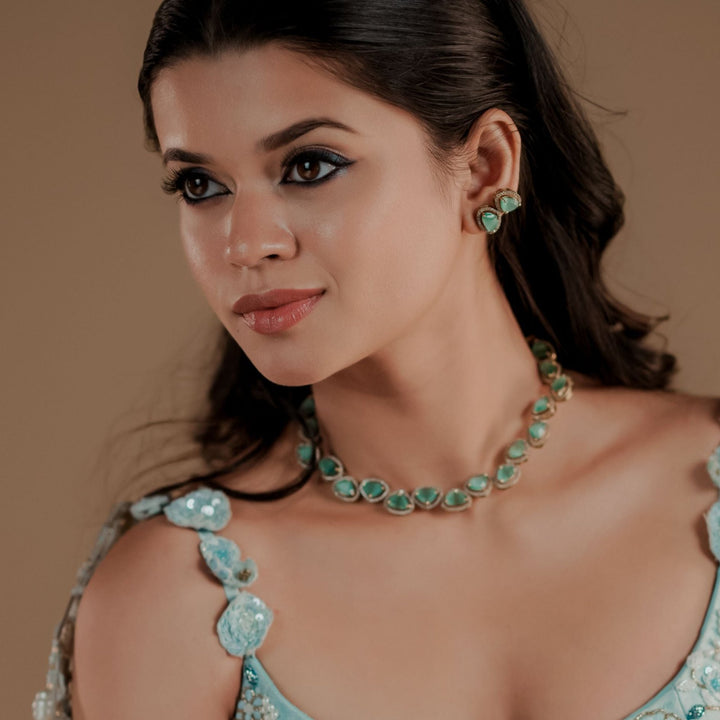 Premium Triangle Glossy Short AD Neckpiece with Earring