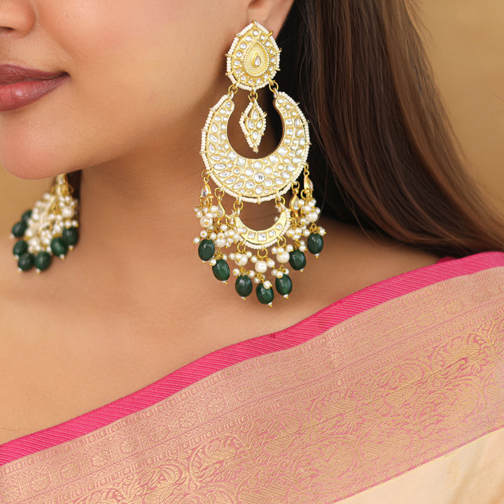 Harswita Dual Half Moon Pearl Beaded Long Chandbali Earring