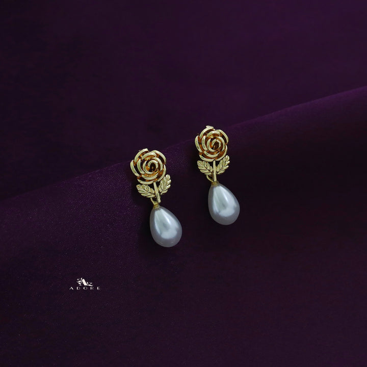 Golden Rose Pearl Drop Earring