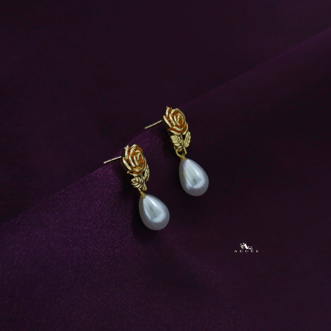 Golden Rose Pearl Drop Earring