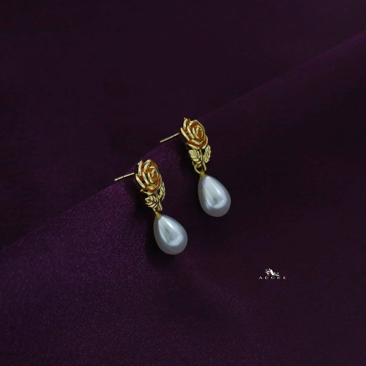 Golden Rose Pearl Drop Earring