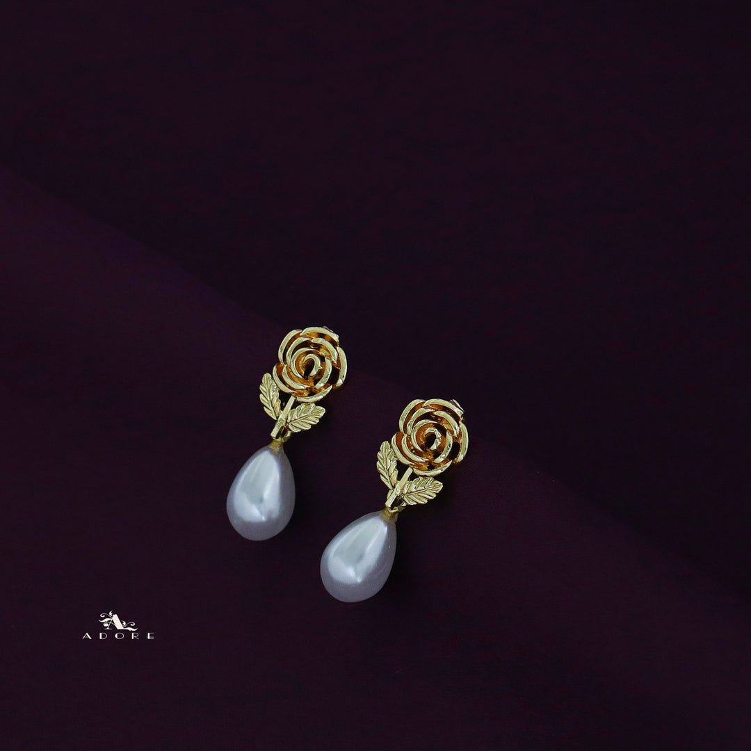 Golden Rose Pearl Drop Earring