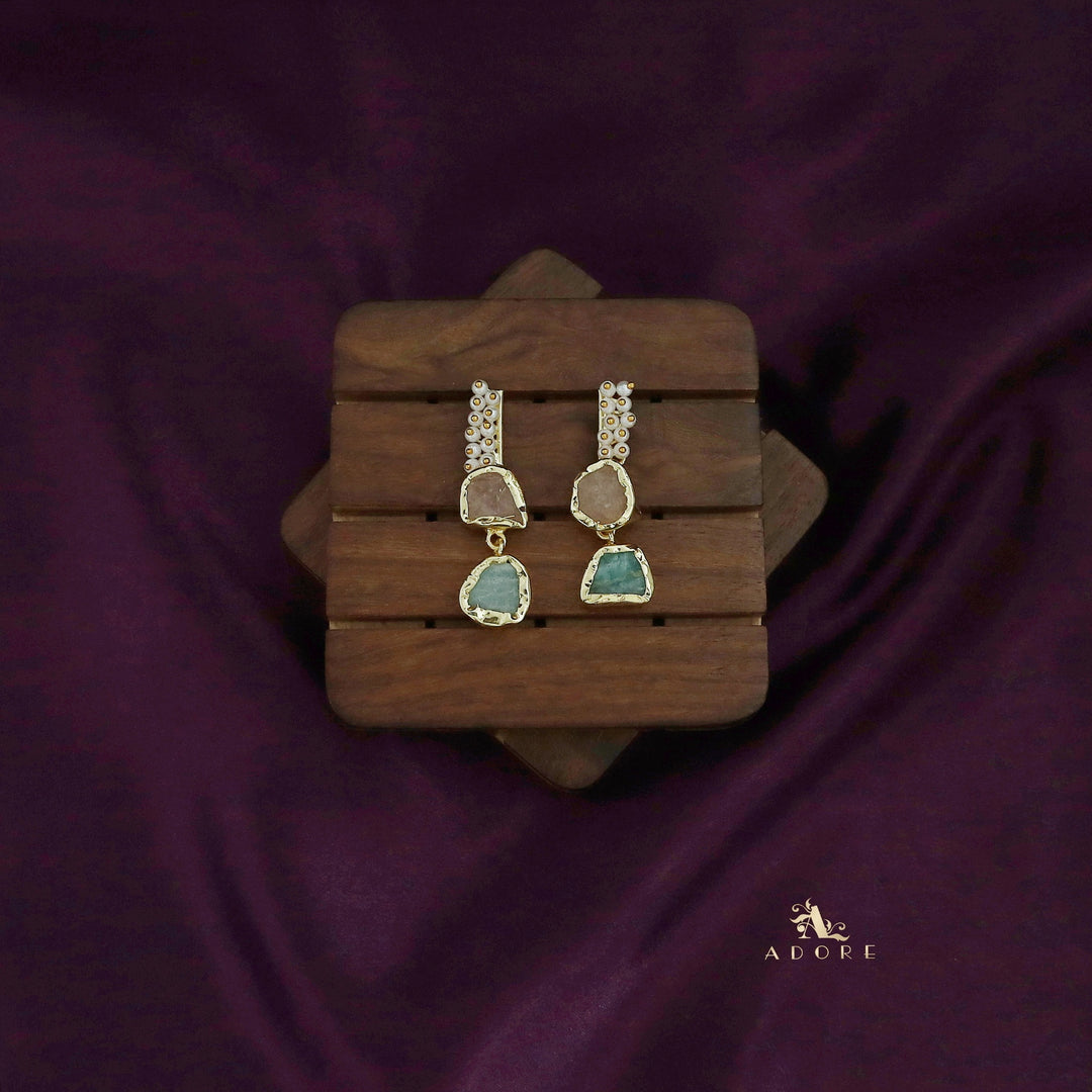 Dual Raw Stone + Pearl Earring