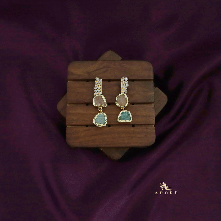 Dual Raw Stone + Pearl Earring