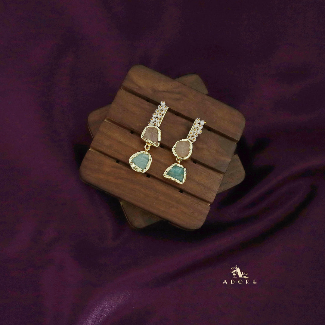 Dual Raw Stone + Pearl Earring