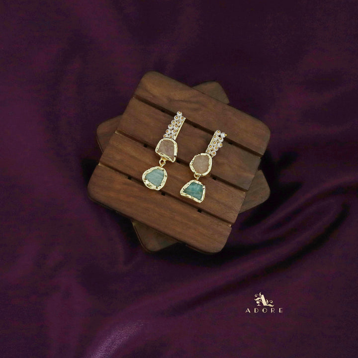 Dual Raw Stone + Pearl Earring