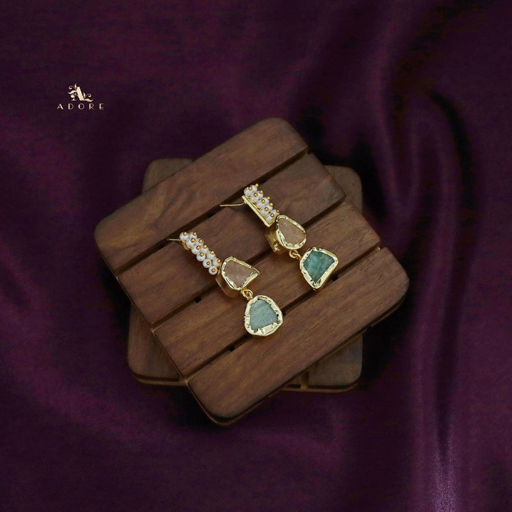 Dual Raw Stone + Pearl Earring