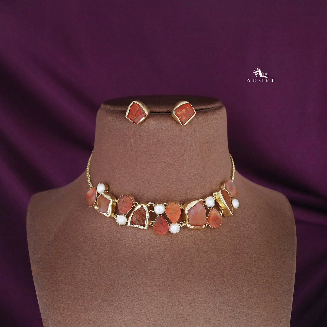Brenda Golden Raw Stone + Pearl Choker With Stud