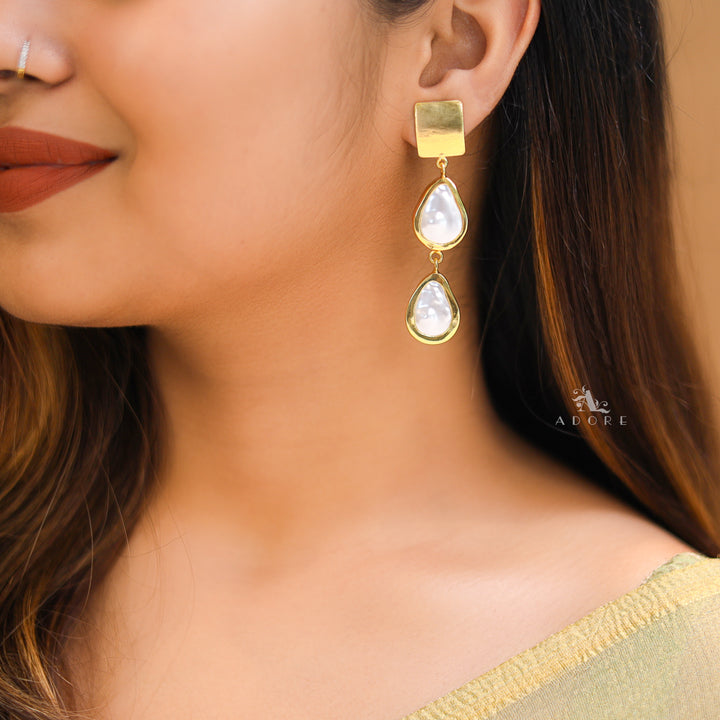 Navya Golden Square Dual Baroque Earring