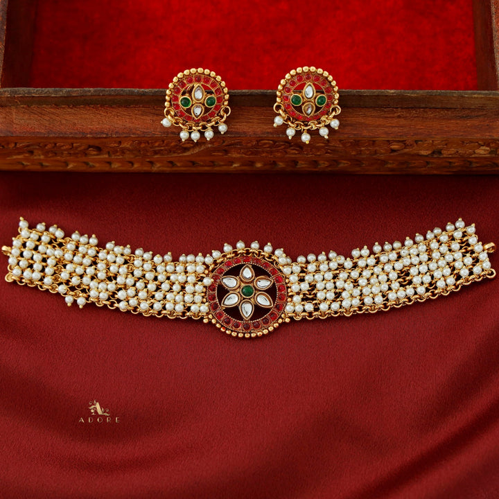 Dhrupatha Cluster Pearl Choker With Earring
