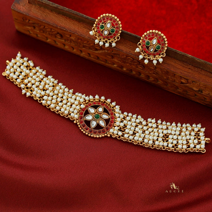 Dhrupatha Cluster Pearl Choker With Earring