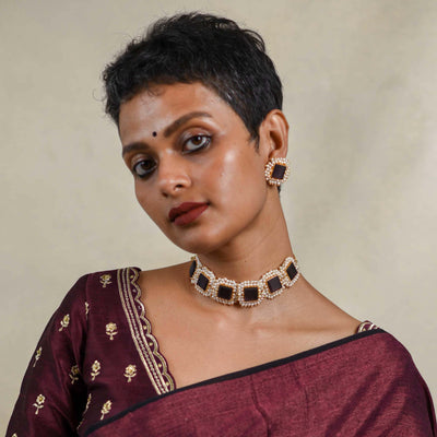 Full Pearl Square Choker With Earring