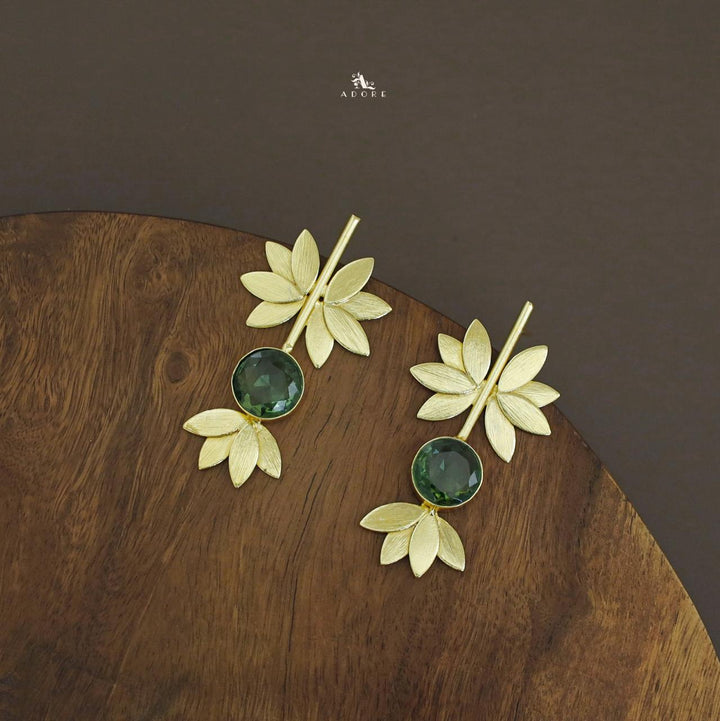 Lilah Golden Glossy Stone Leafy Earring