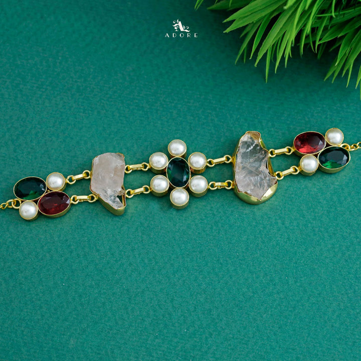 Dual Oval Glossy Pearl Raw Stone Choker