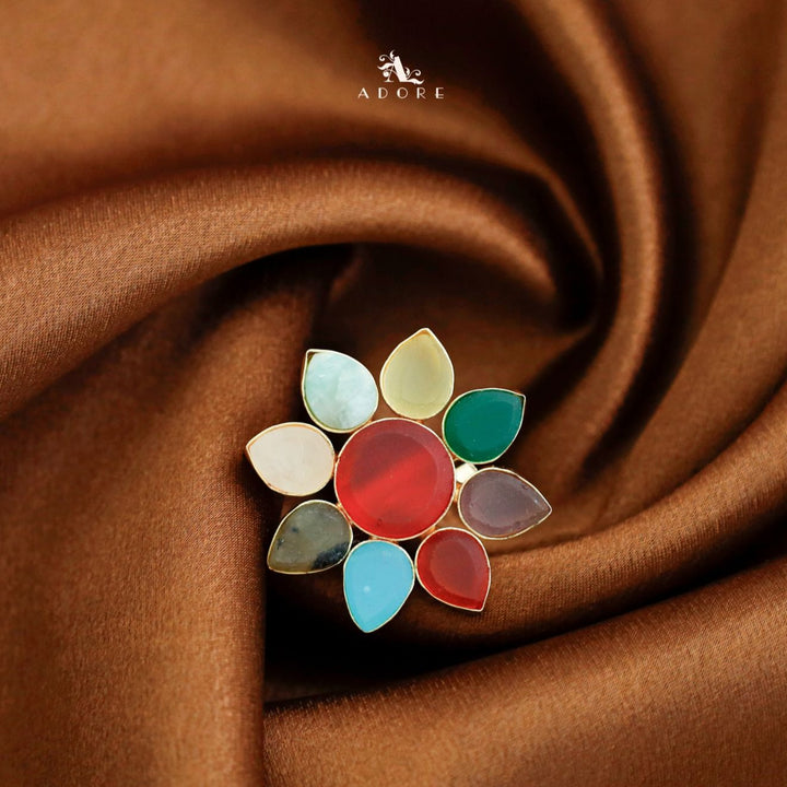 8 Petal Raw Stone Ring (Colour Option)