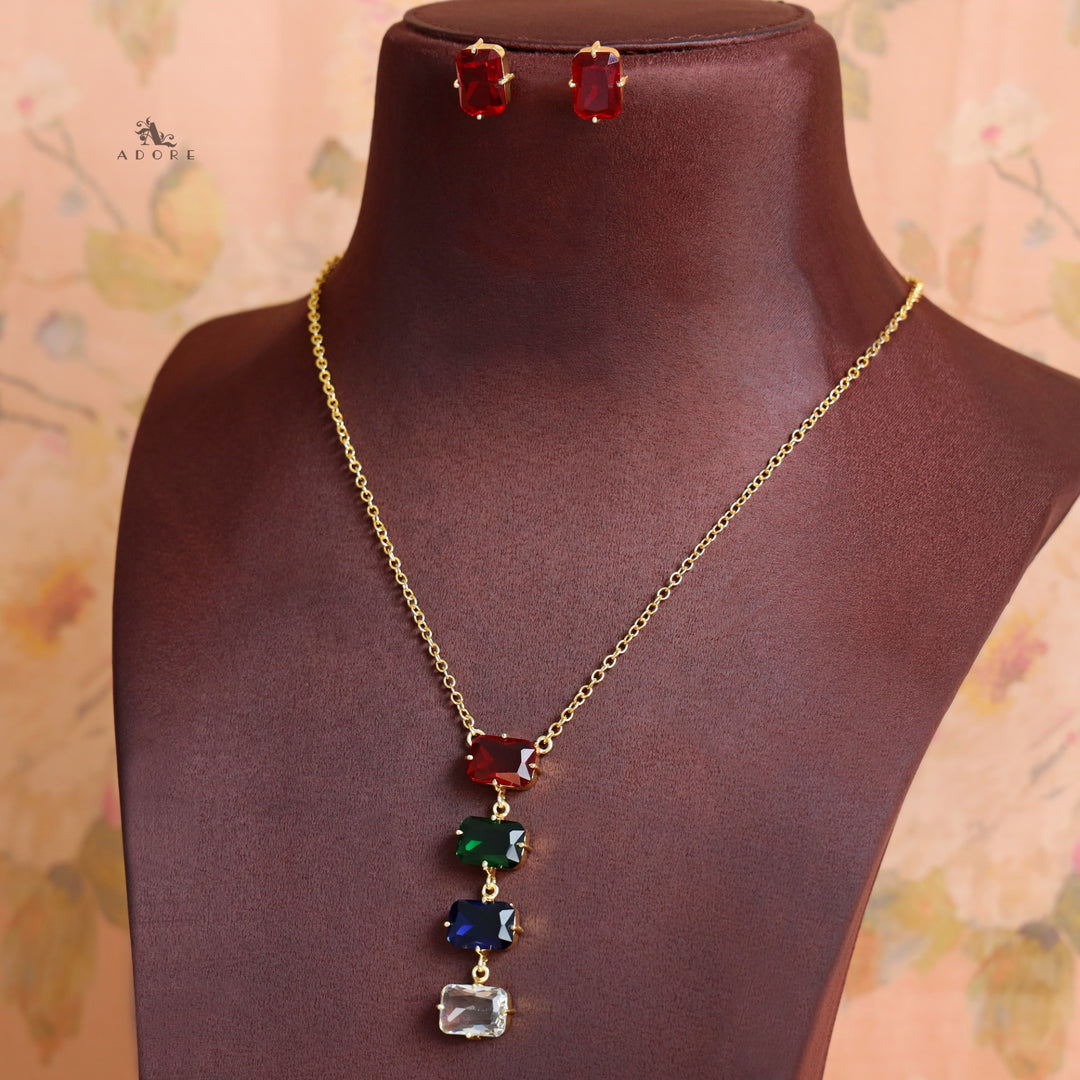 Marylin 4 Rectangle Glossy Claw Neckpiece with Earring