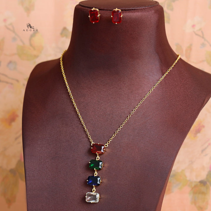 Marylin 4 Rectangle Glossy Claw Neckpiece with Earring