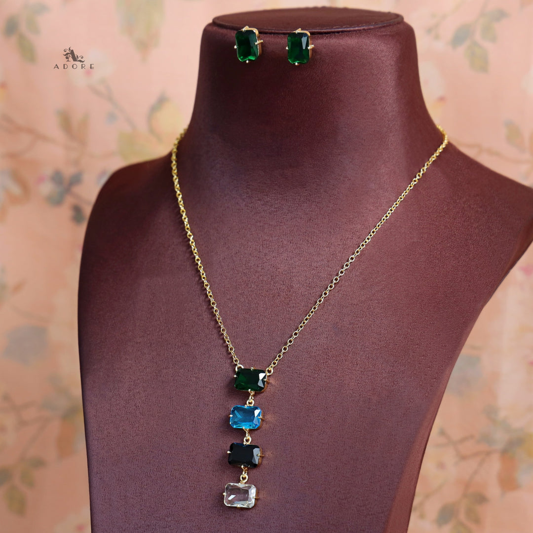 Marylin 4 Rectangle Glossy Claw Neckpiece with Earring