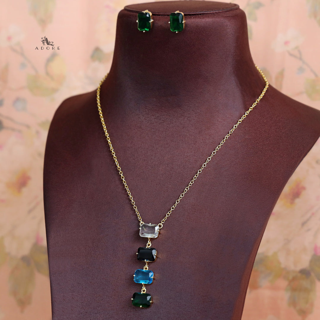 Marylin 4 Rectangle Glossy Claw Neckpiece with Earring