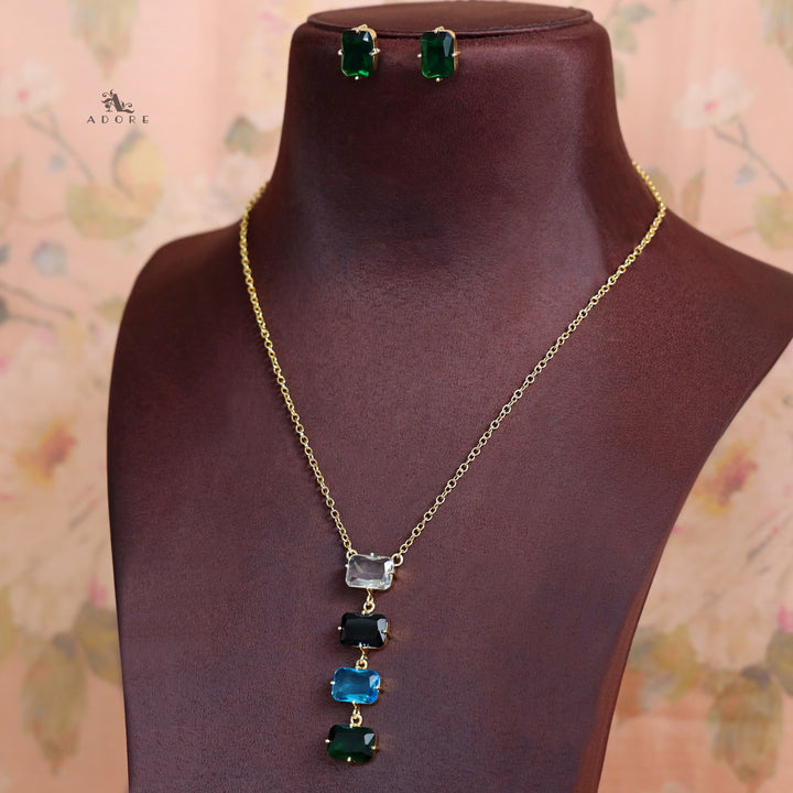 Marylin 4 Rectangle Glossy Claw Neckpiece with Earring