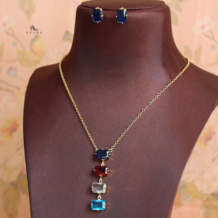 Marylin 4 Rectangle Glossy Claw Neckpiece with Earring