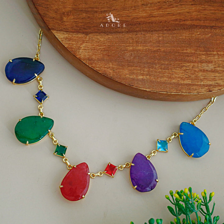 Melanie Glossy Diamond 5 Drop Short Neckpiece