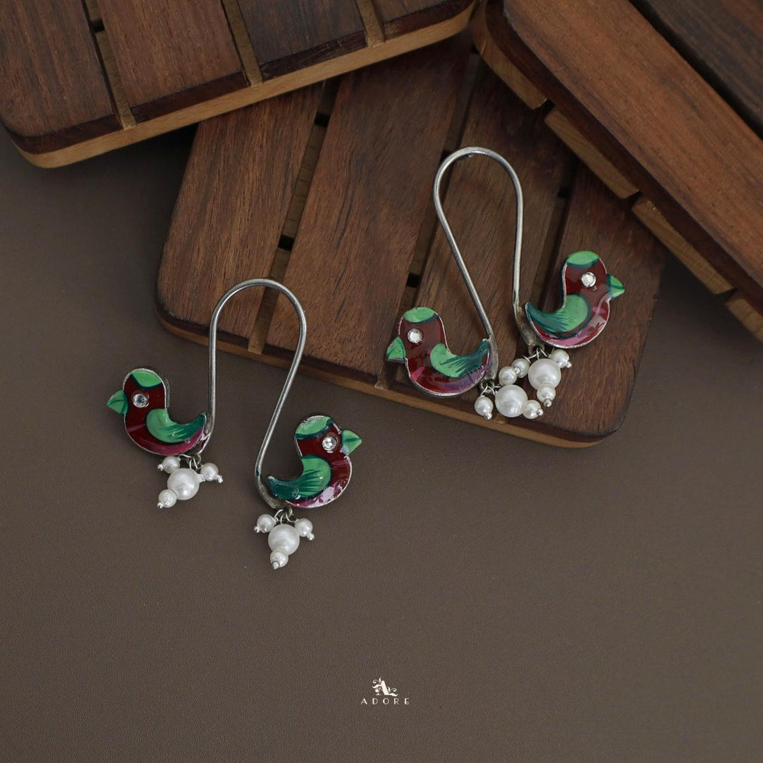 Antique Curvy Meenakari Bonsy Bird Earring
