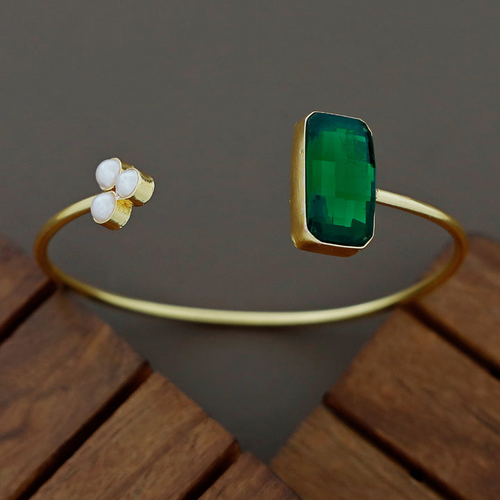 Tri Pearl Rectangle Magic Glossy Stone Bangle