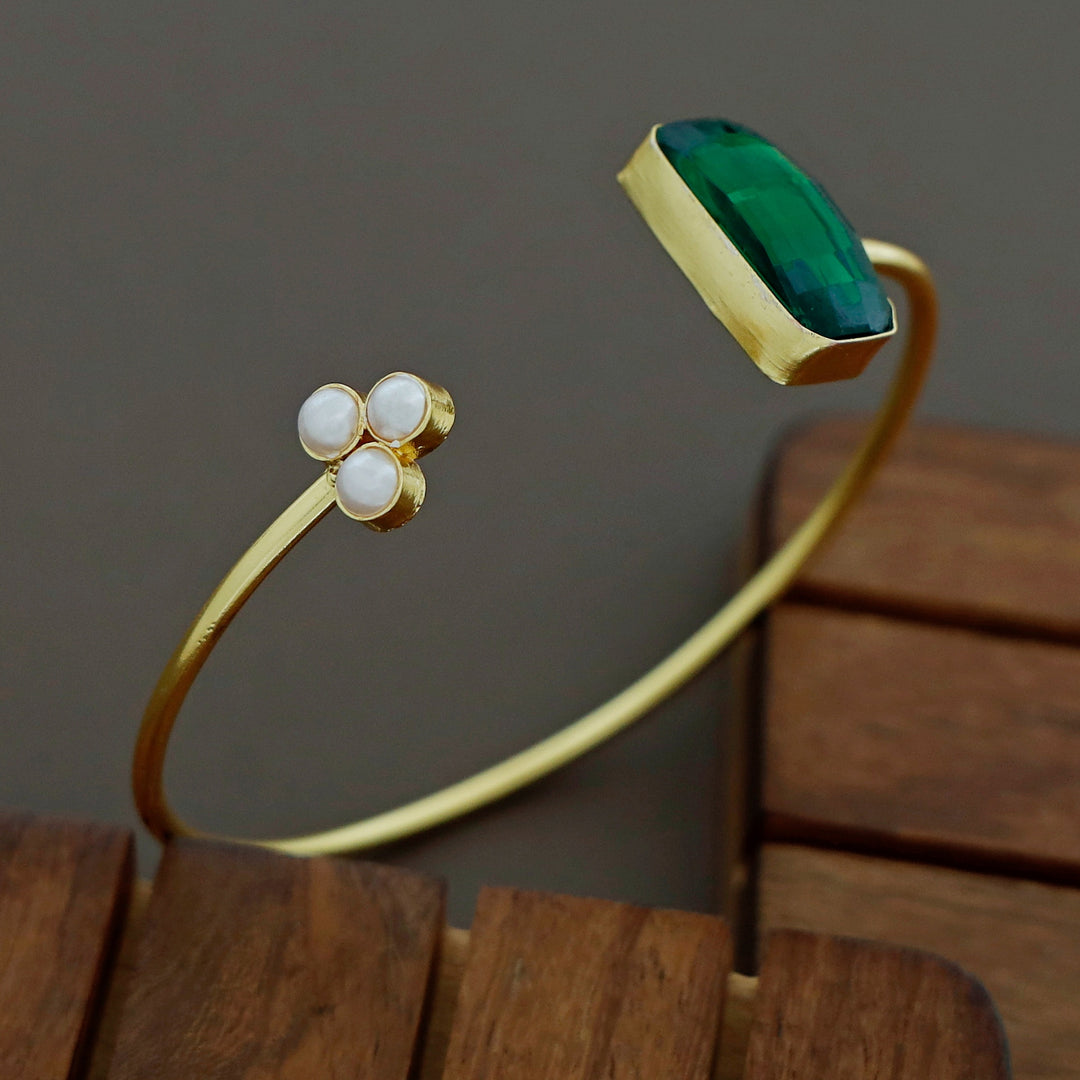 Tri Pearl Rectangle Magic Glossy Stone Bangle