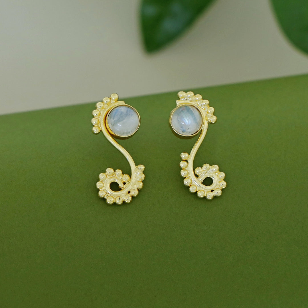 Janan Golden Ball Circle Natural Stone Earring