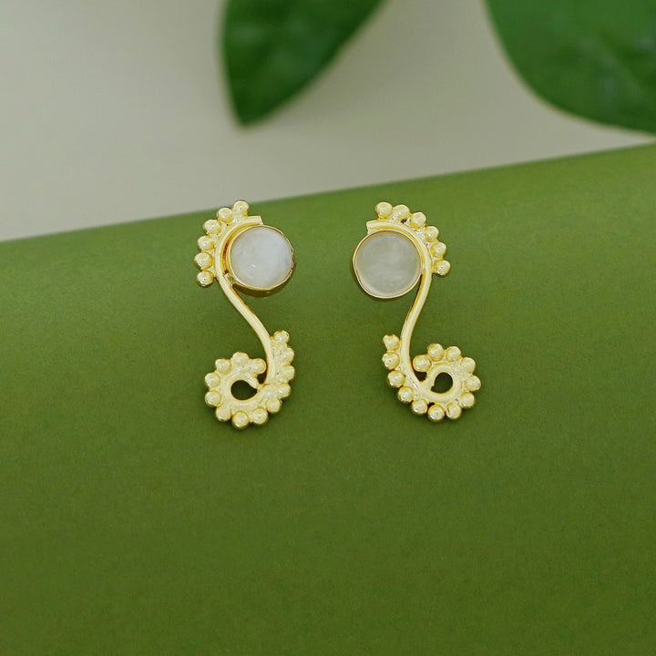Janan Golden Ball Circle Natural Stone Earring