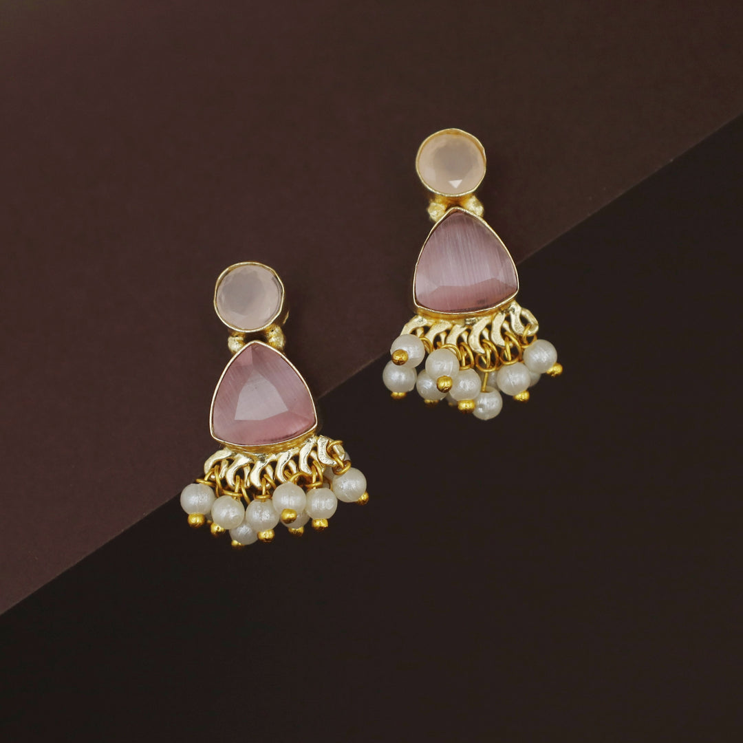 Masiha Round + Triangle Glossy Stone Stud