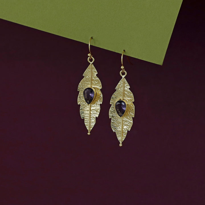 Shalomi Golden Leaf Glossy Stone Drop