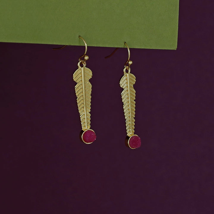 Golden Feather Druzy Stone Earring