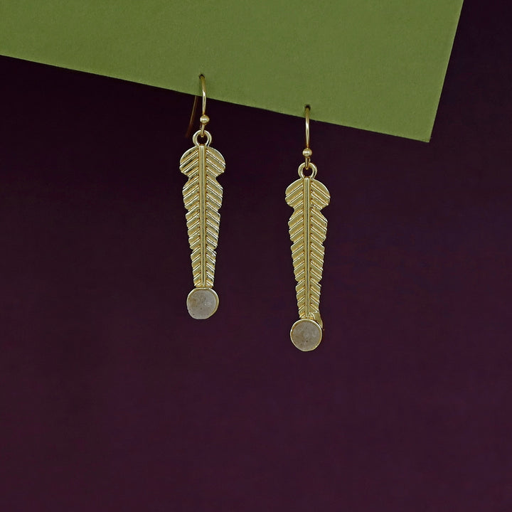 Golden Feather Druzy Stone Earring