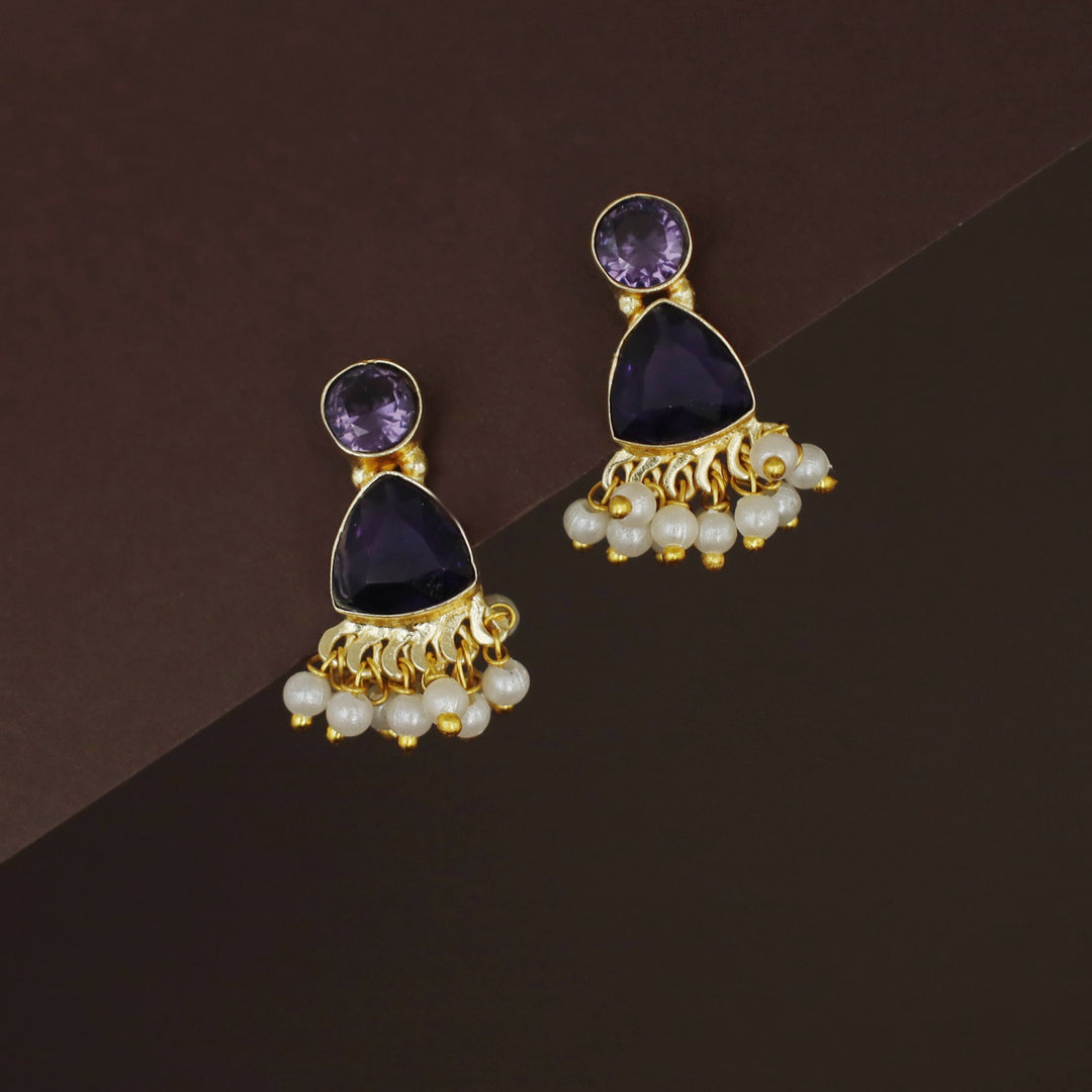 Masiha Round + Triangle Glossy Stone Stud