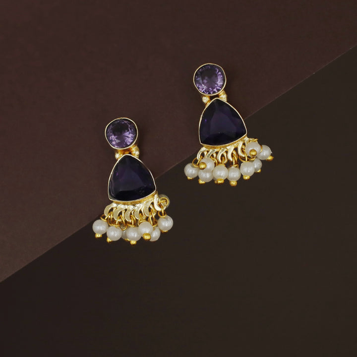 Masiha Round + Triangle Glossy Stone Stud