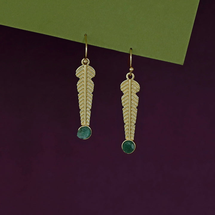 Golden Feather Druzy Stone Earring