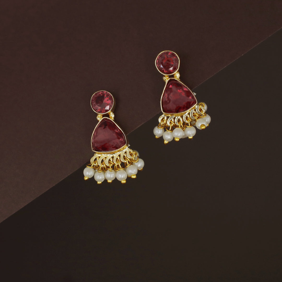 Masiha Round + Triangle Glossy Stone Stud