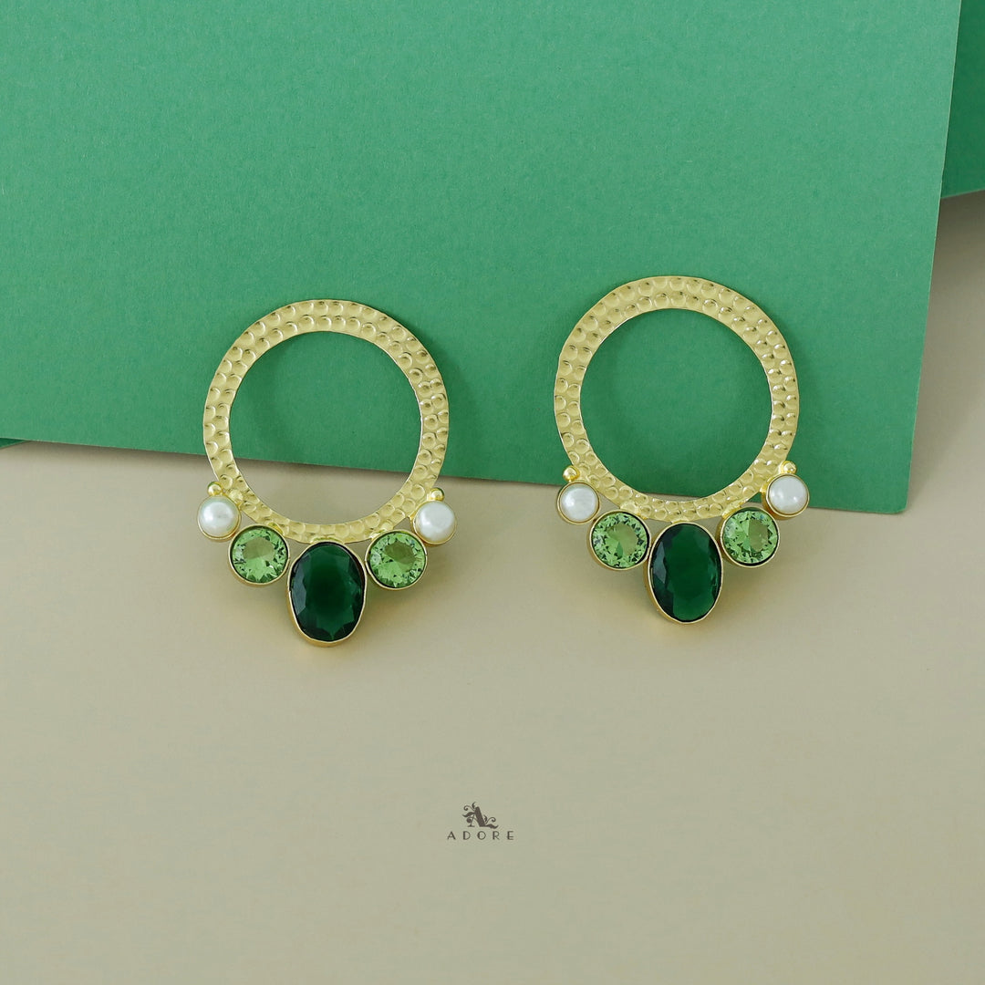 Golden Circle And Tri Glossy Dual Pearl Earring