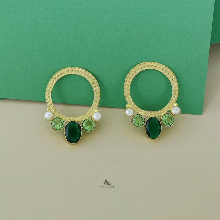 Golden Circle And Tri Glossy Dual Pearl Earring