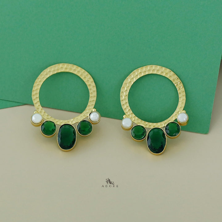 Golden Circle And Tri Glossy Dual Pearl Earring