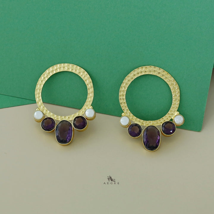 Golden Circle And Tri Glossy Dual Pearl Earring