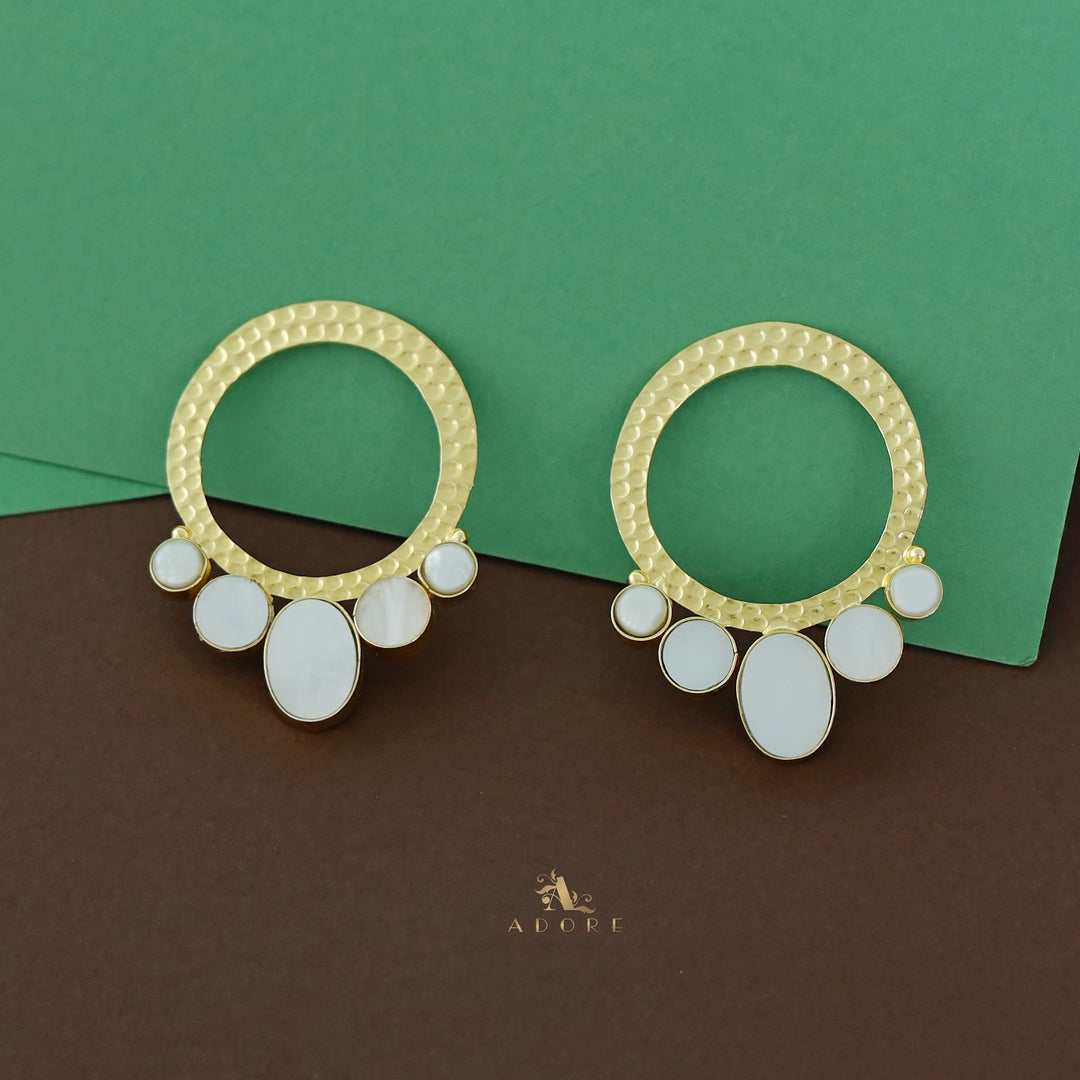 Golden Circle And Tri Glossy Dual Pearl Earring