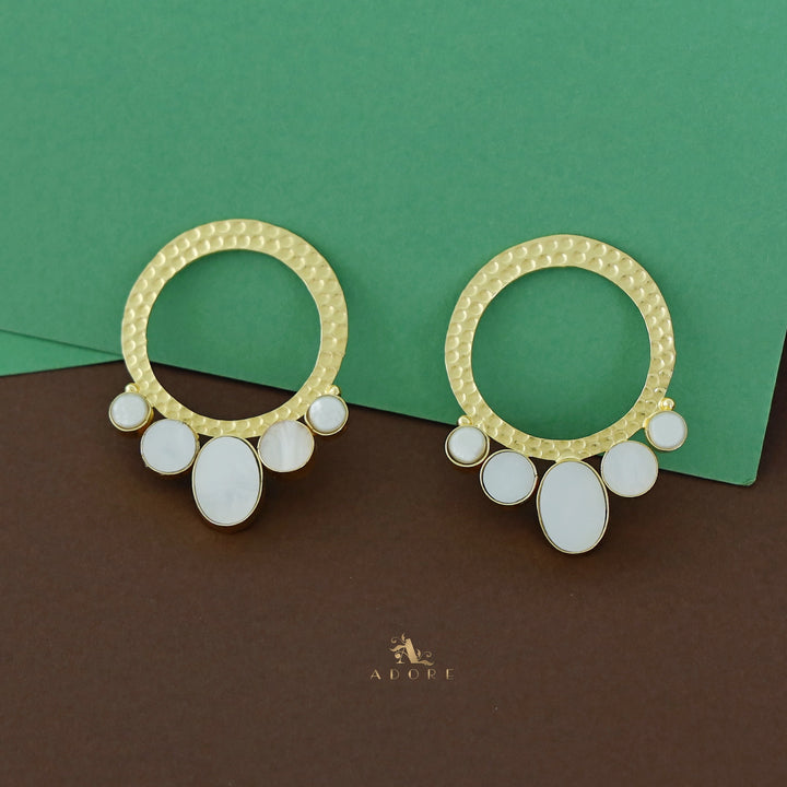 Golden Circle And Tri Glossy Dual Pearl Earring
