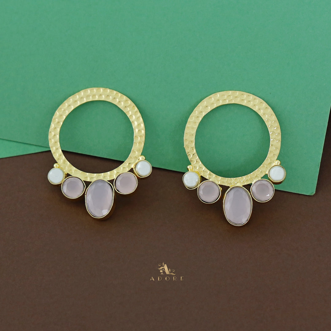 Golden Circle And Tri Glossy Dual Pearl Earring