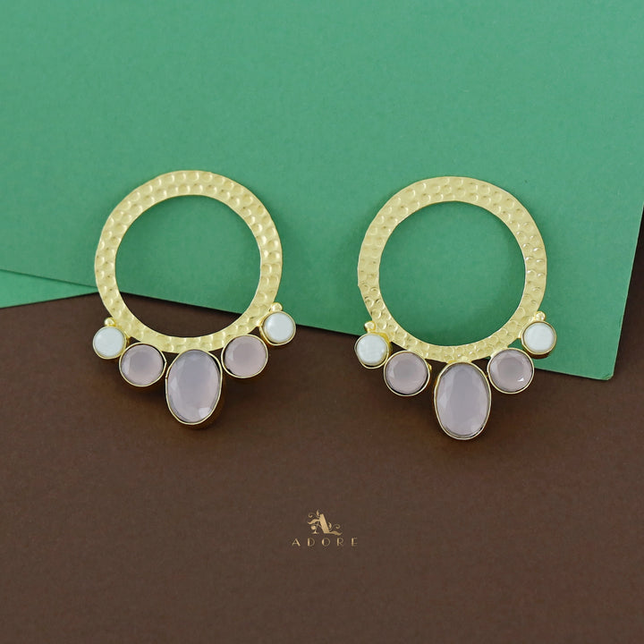 Golden Circle And Tri Glossy Dual Pearl Earring