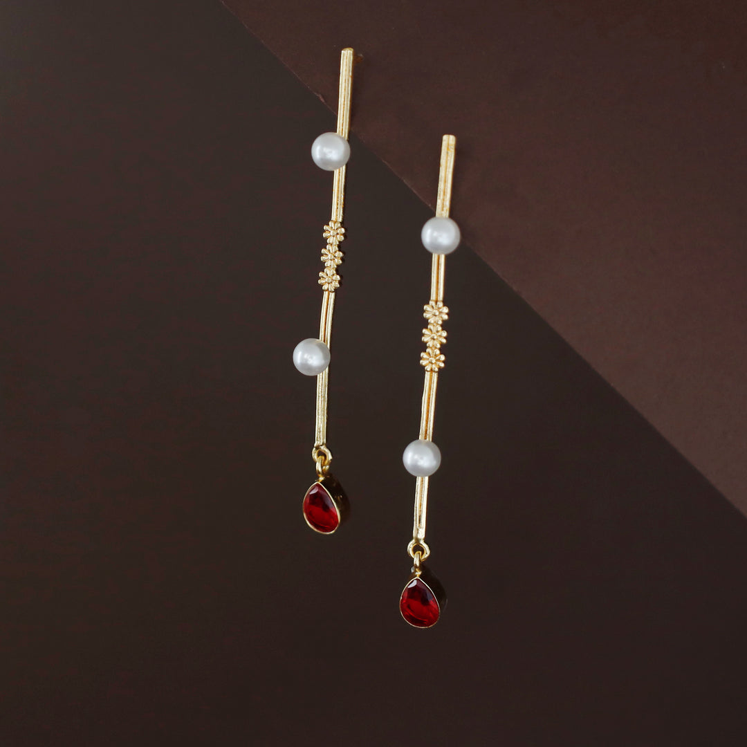 Jovita Dual Pearl + Glossy Drop Stick Earring